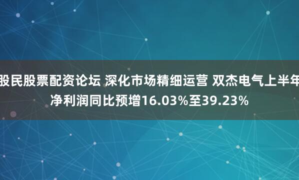 股民股票配资论坛 深化市场精细运营 双杰电气上半年净利润同比预增16.03%至39.23%