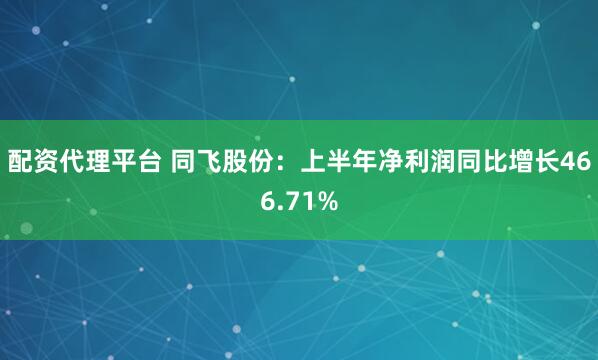 配资代理平台 同飞股份：上半年净利润同比增长466.71%